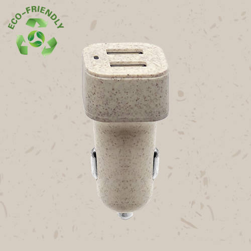 Eco Friendly Wheat Straw USB 2 PORTS CAR CHARGER USB FOR ISO & ANDROID